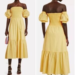 Intermix Aubrey Smocked Poplin Midi Dress In Yellow